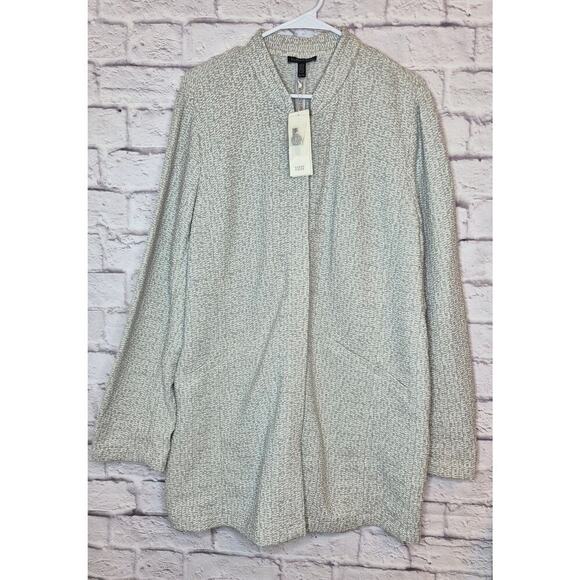 Eileen Fisher Jackets & Blazers - Eileen Fisher System Jacket Textural Cotton Tencel Stretch Gray White Size XL